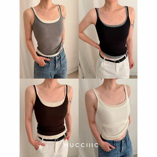 MUCCHIC 免bra假两件撞色坑条吊带背心 刚需好穿