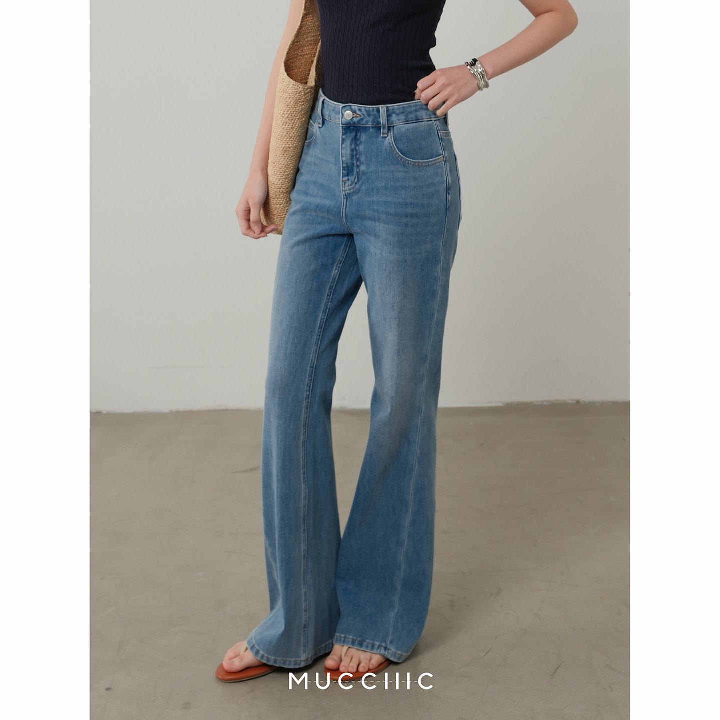 【3/27 20:00】MUCCHIC/显瘦神器时髦腿精微喇牛仔裤高腰休闲长裤