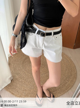 MUCCHIC/百搭毛边A字牛仔短裤2025夏季美式显瘦显腿长休闲裤热裤