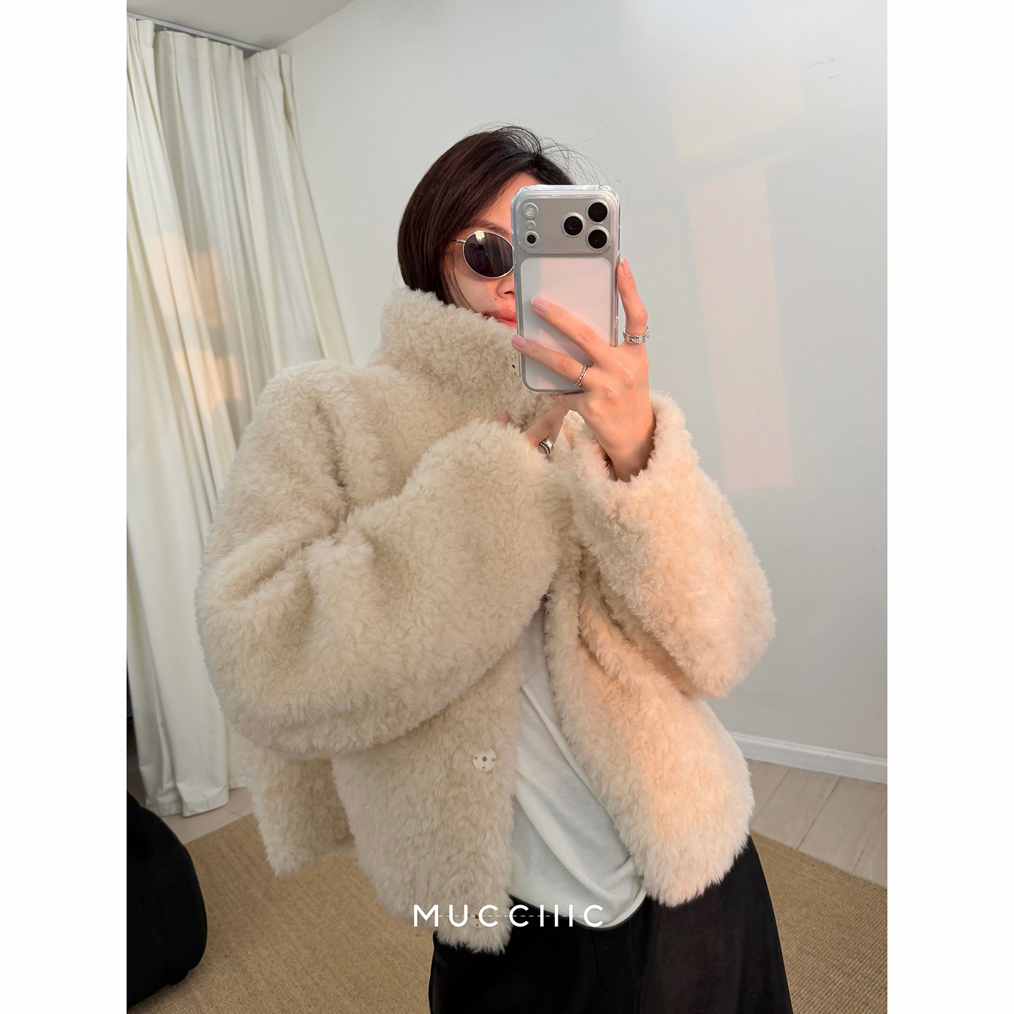 【11/12 20:00】MUCCHIC/立领羊卷毛皮毛一体短款外套,女装/女士精品,短外套,淘宝优惠券,粉丝福利购,淘宝优惠卷