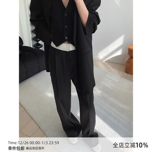 宽松百搭阔腿裤 ROW风拼色白腰头直筒休闲西裤 显腿直神裤 MUCCHIC