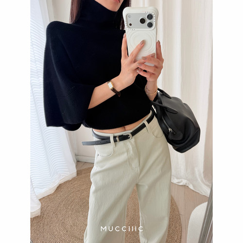 【8/29 20:00】MUCCHIC/ 高智老钱100%绵羊毛高领蝙蝠袖斗篷毛衣