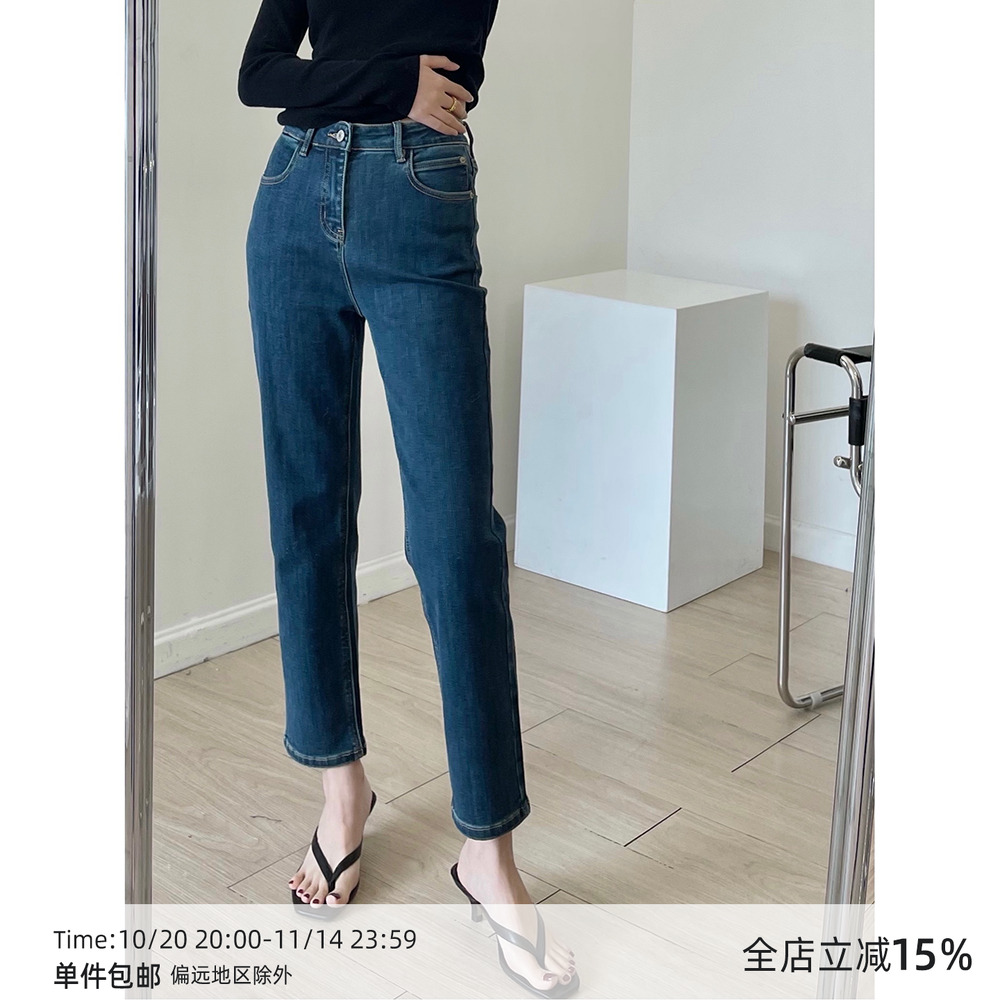 秋冬神裤高腰九分直筒加绒牛仔裤