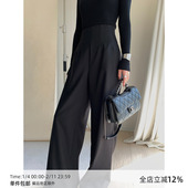 收腰遮胯 时髦Th Row高腰显瘦鱼骨腰封阔腿长裤 MUCCHIC 拖地裤