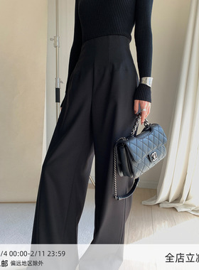 MUCCHIC/收腰遮胯/时髦Th*Row高腰显瘦鱼骨腰封阔腿长裤拖地裤