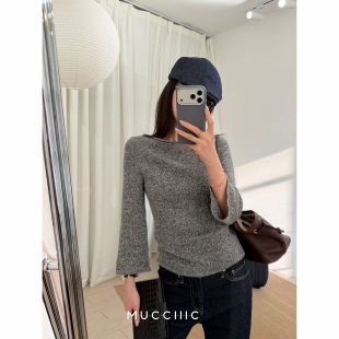 【10/8 20:00】MUCCHIC/ 80s一字领八分喇叭袖羊毛针织衫套头毛衣