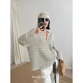 MUCCHIC 重工法式 勾花镂空v领针织上衣