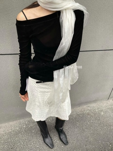 F·2026秋季新款褶皱高腰包臀鱼尾半身裙女垂感A字绗缝裙子