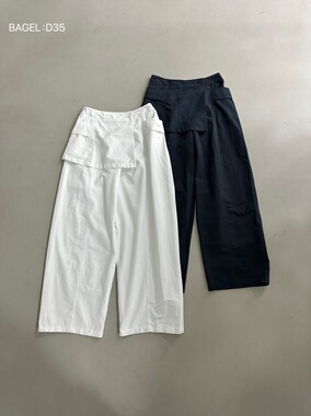 BAGEL小众女装25秋季带配饰宽松版白色休闲裤D35