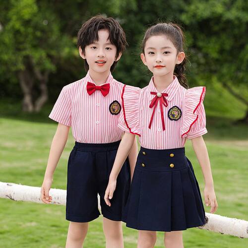 幼儿园园服夏季英伦风毕业照礼服衬衫演出合唱小学生纯棉班服校服