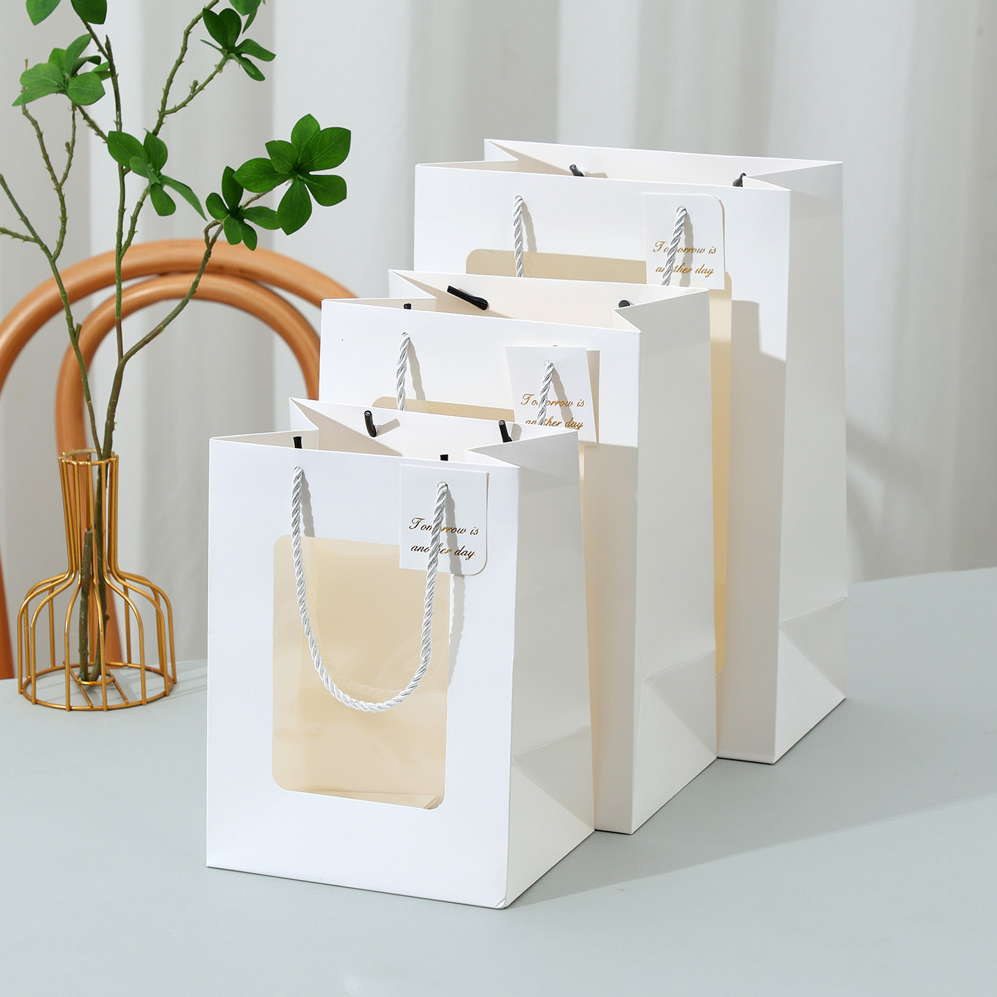 透明橱窗手提袋开窗袋鲜花礼品袋花束玩具礼物教师节情人节包装袋