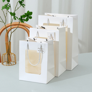 透明橱窗手提袋开窗袋鲜花礼品袋花束玩具礼物教师节情人节包装袋