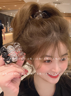 出口外贸电话线发圈加粗透明咖色简约无痕头绳女扎头皮筋马尾发绳