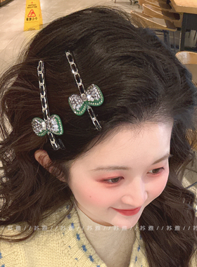 闪钻蝴蝶结碎发刘海链条鸭嘴夹子头饰发夹边夹一字夹发饰顶夹发卡