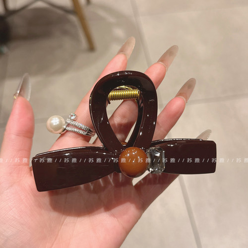 复古气质豆豆方钻蝴蝶结盘发抓夹