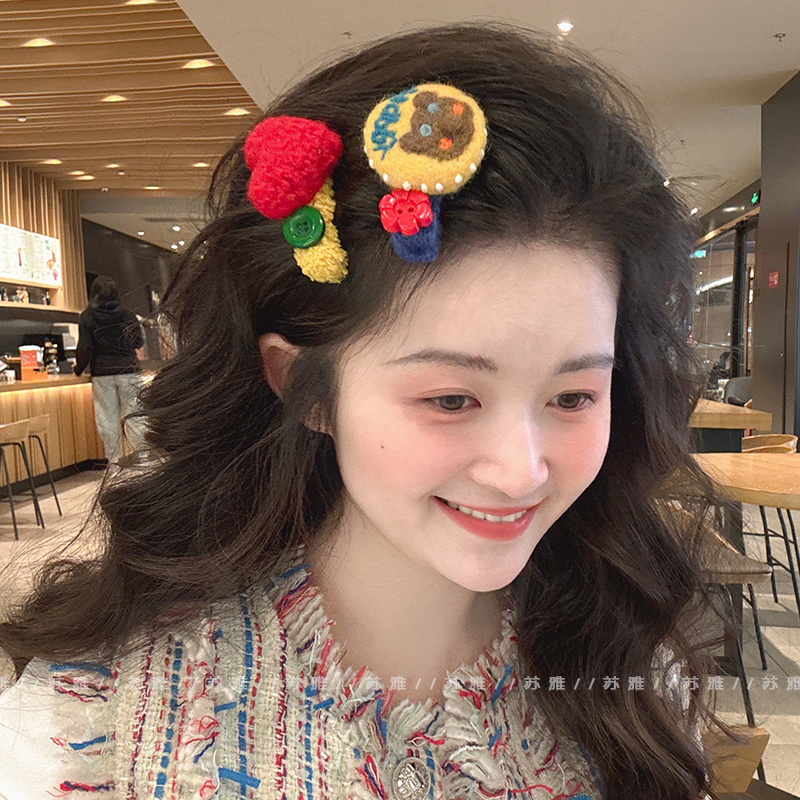 羊毛毡小熊爱心碎发刘海鸭嘴夹