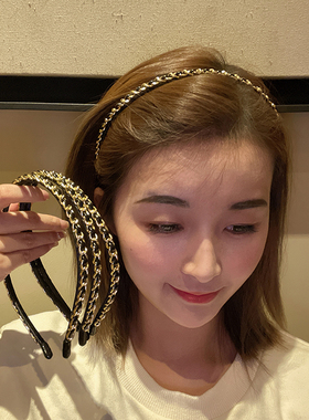 黑色小香风链条细发箍网红2025年新款压发外出头饰发卡头箍女韩国