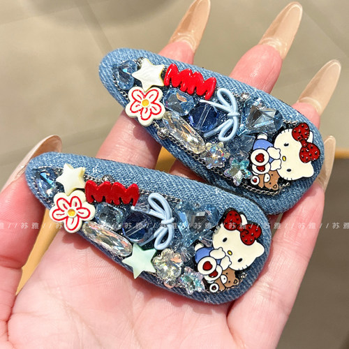 可爱卡通KT猫蝴蝶结星星闪钻发夹