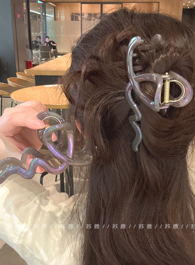 高级感紫灰色波浪抓夹女盘发鲨鱼夹发饰大号发量多气质发抓头饰