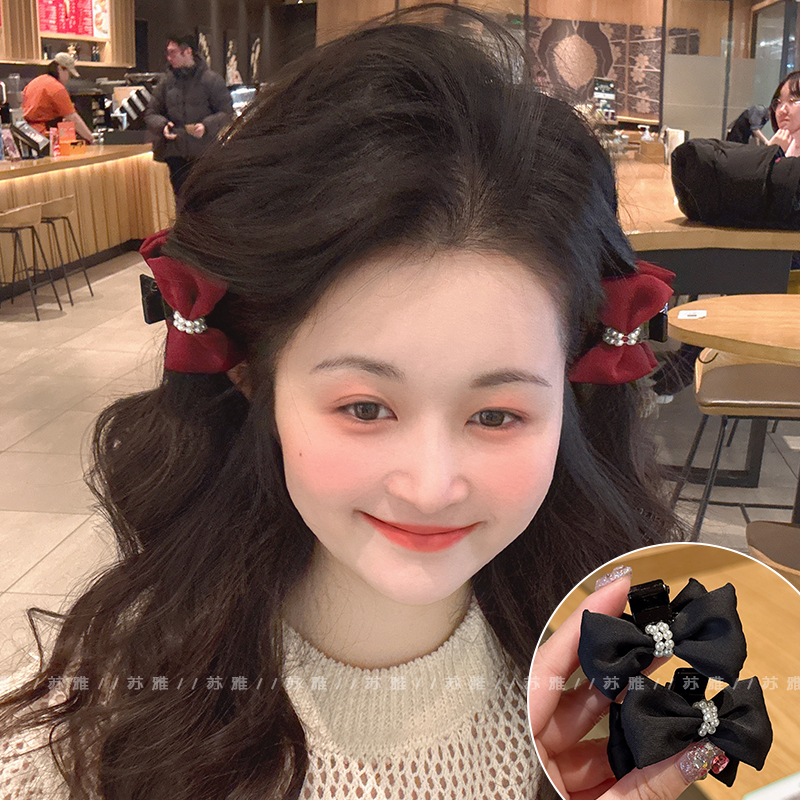 高级感蝴蝶结珍珠碎发刘海小抓夹