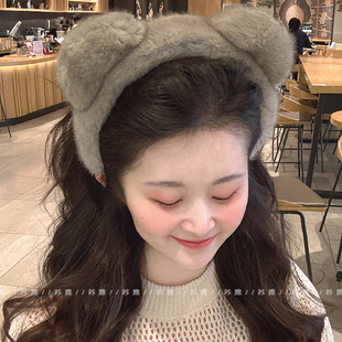 秋冬毛绒猫耳朵洗脸发箍女2025新款 毛茸茸头箍发捆高颅顶发卡头饰