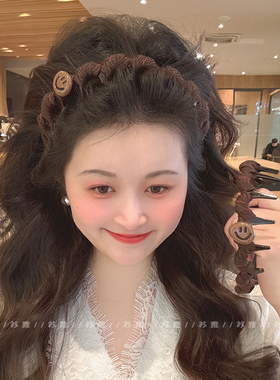 复古布艺缠绕笑脸带齿高颅顶发箍女防滑洗脸头箍压发碎发整理发卡