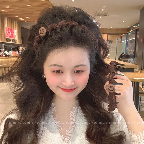 复古布艺缠绕笑脸带齿高颅顶发箍