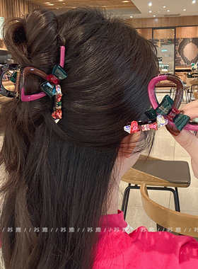 蝴蝶结抓夹女2025新款发夹高级感后脑勺夹子鲨鱼夹中号半扎发头饰