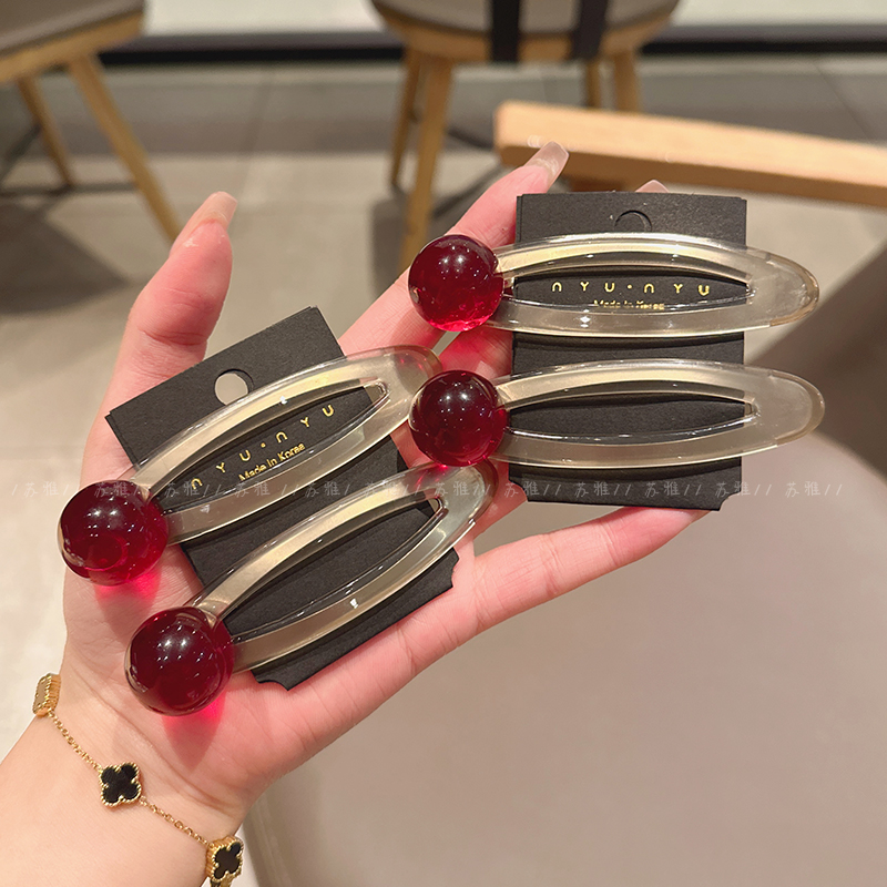 高级感醋酸樱桃红发夹女气质BB夹