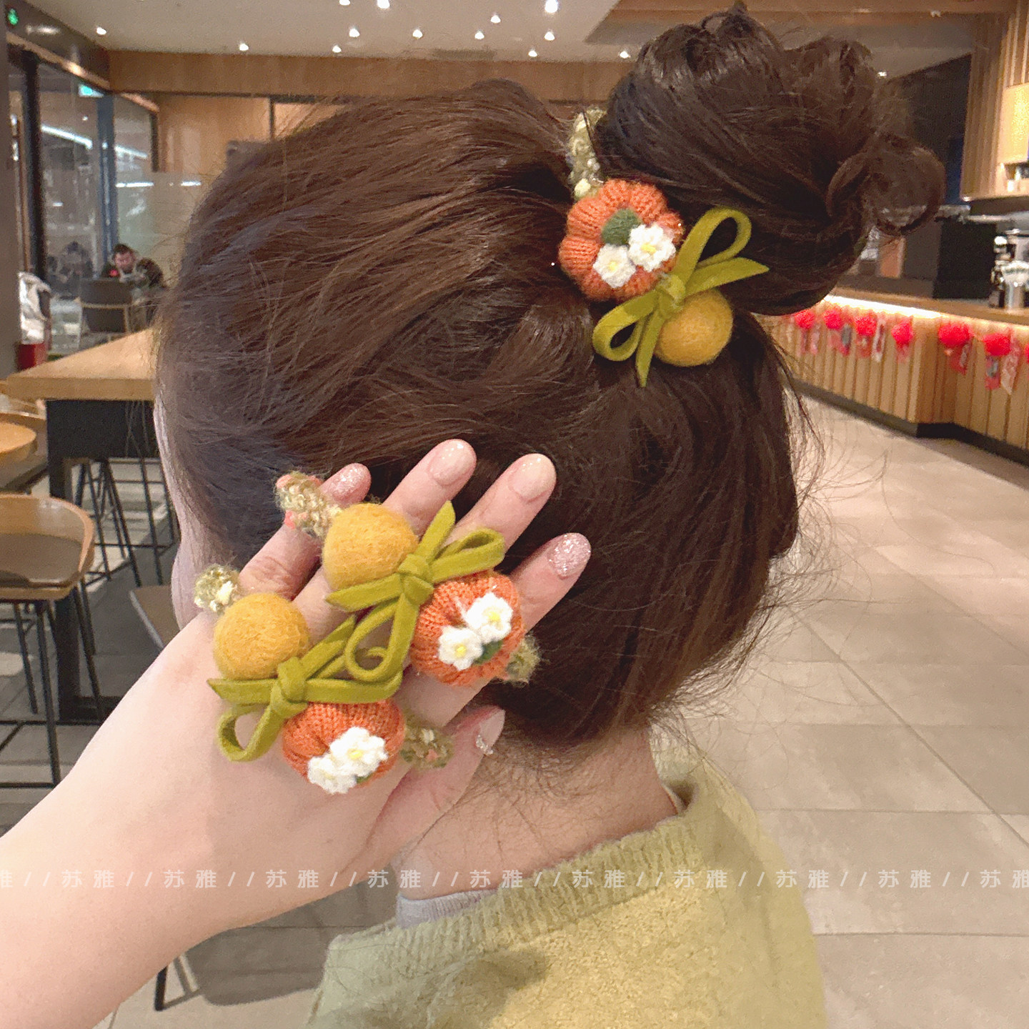 可爱南瓜花朵蝴蝶结发绳发圈皮筋女扎头发高弹力头绳丸子头发饰