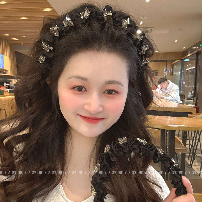 高级感闪钻木耳边带齿高颅顶发箍