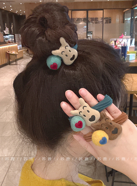 可爱小狗爱心球球条纹扎头发绳皮筋女扎头发圈简约扎马尾头绳头饰