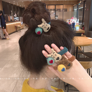 可爱小狗爱心球球条纹扎头发绳皮筋女扎头发圈简约扎马尾头绳头饰