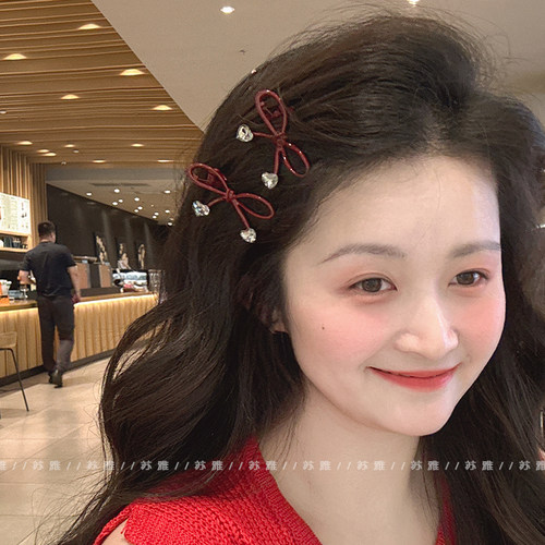 爱心钻安可拉红蝴蝶结刘海鸭嘴夹
