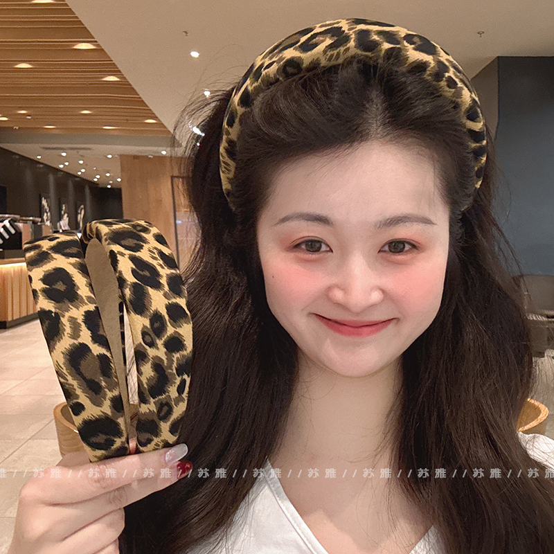 豹纹海绵发箍女2025年新款发卡高颅顶洗脸头箍百搭压发宽边发卡