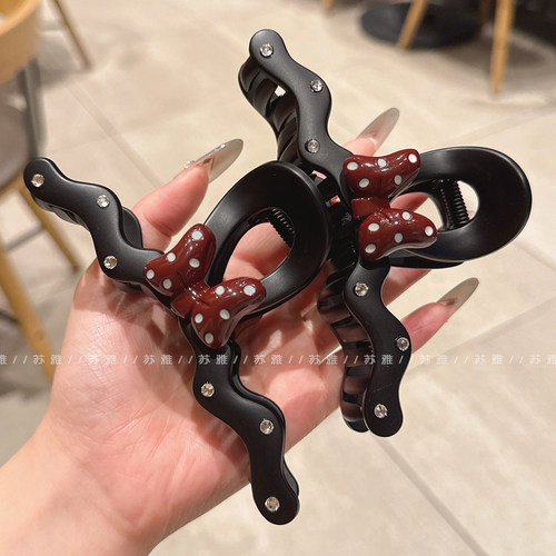波点蝴蝶结闪钻磨砂质感盘发抓夹