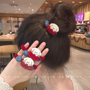 可爱萌趣咖啡杯小狗红色条纹发绳头绳扎马尾皮筋发圈耐用皮筋头饰