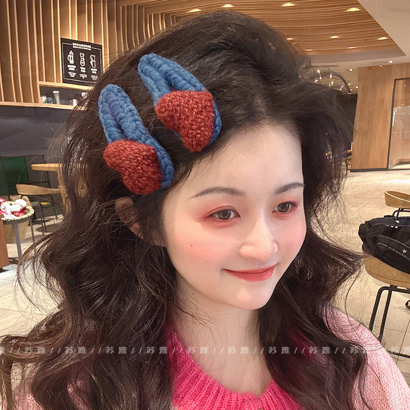 爱心曲奇毛线编织碎发刘海掰掰夹