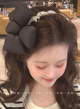黑色蝴蝶结头箍女2025年新款条纹带齿高颅顶发箍前额碎发整理神器