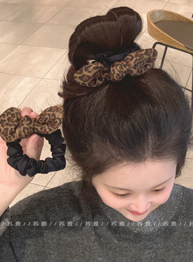 韩系豹纹蝴蝶结小肠发圈头绳女耐用高弹力不伤发发绳扎头发橡皮筋