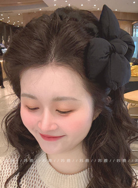 黑色泡芙蝴蝶结带齿高颅顶发箍女2025新款洗脸发卡头箍发饰头饰