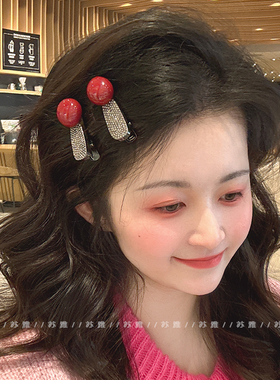 韩国东大门红色小发夹边夹侧边精致前额碎发刘海夹高级感夹子头饰