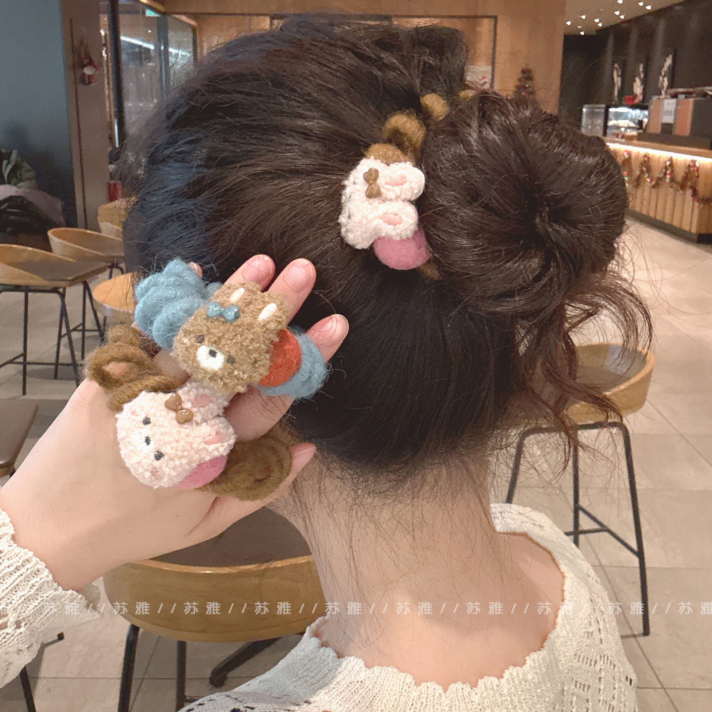 可爱萌兔羊毛毡球毛绒电话线发绳