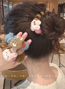 可爱萌兔羊毛毡卡通毛绒电话线发绳发圈高弹力耐用橡皮筋发饰头饰