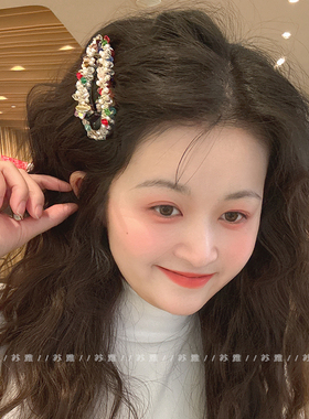 韩国珍珠水晶BB夹蝴蝶结发夹女高级感前额碎发刘海发夹一字夹发饰