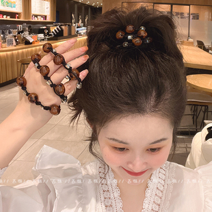 2026新款 发圈高级感豹纹球球水晶发绳扎头高马尾头绳耐用发绳手链
