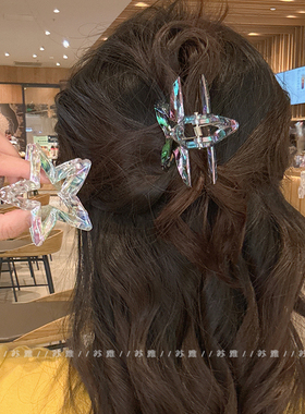 超仙五角星镂空半扎发发夹女后脑勺小抓夹高级感发量少鲨鱼夹头饰