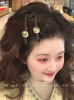 高级金属笑脸皮质碎发夹女刘海夹侧边一字夹发卡夹子鸭嘴夹头饰
