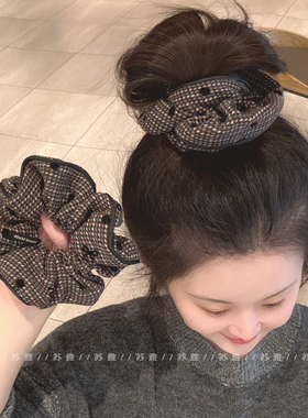 复古气质格纹大肠发圈女低马尾发绳丸子头皮筋扎头发头绳头花发饰