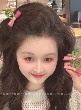 多巴胺撞色蝴蝶结碎发刘海小抓夹女鲨鱼夹后脑勺盘发夹半扎发发卡